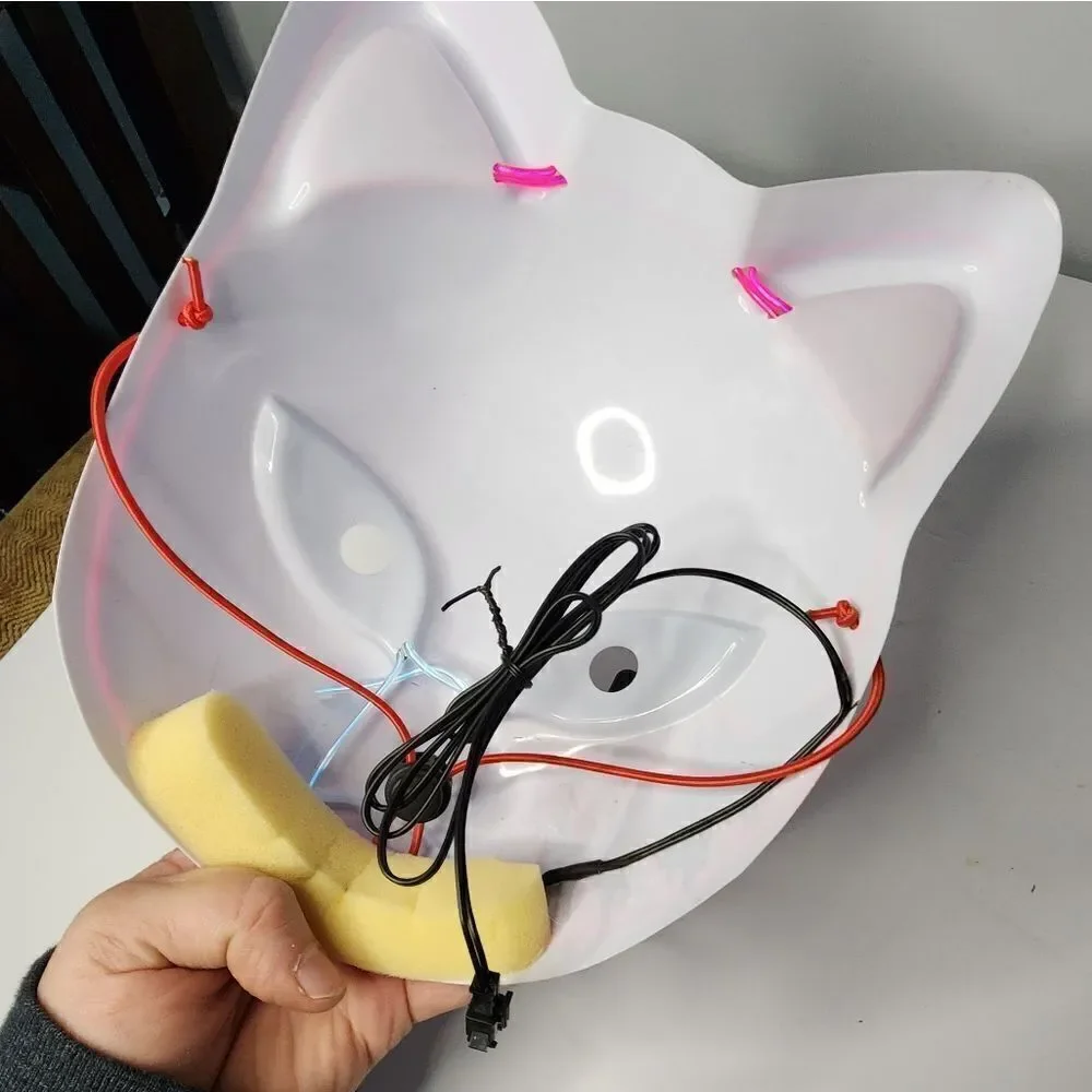 LED Neon Cat Mask EL Wire Halloween Cosplay Light Up Luminous Glowing Costume